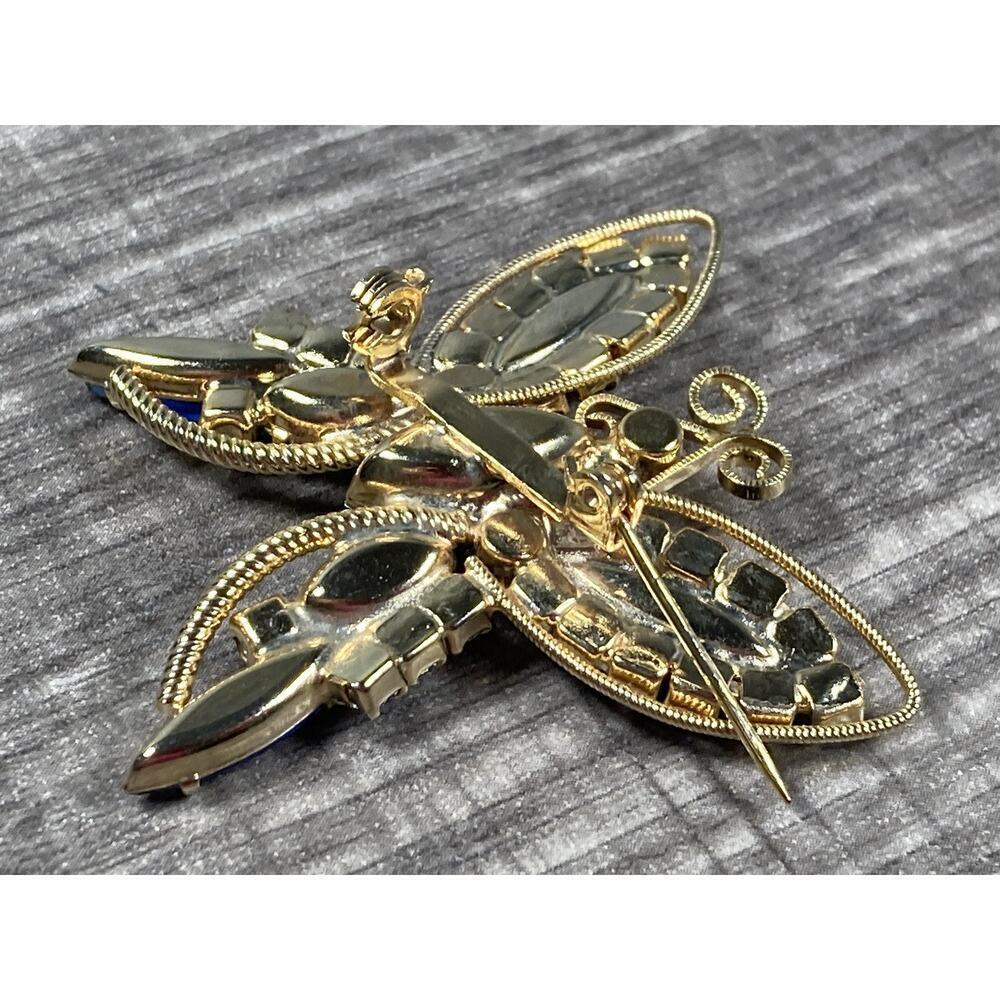 Vintage Juliana D & E Blue & Green Rhinestones Gold Tone Butterfly Brooch Pin - Picture 7 of 9